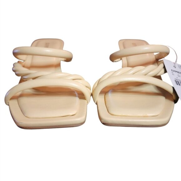 NWT Express Butter Yellow Kitten Heels Twisted Strap Square Toes Sandals Size 6 - Picture 5 of 9